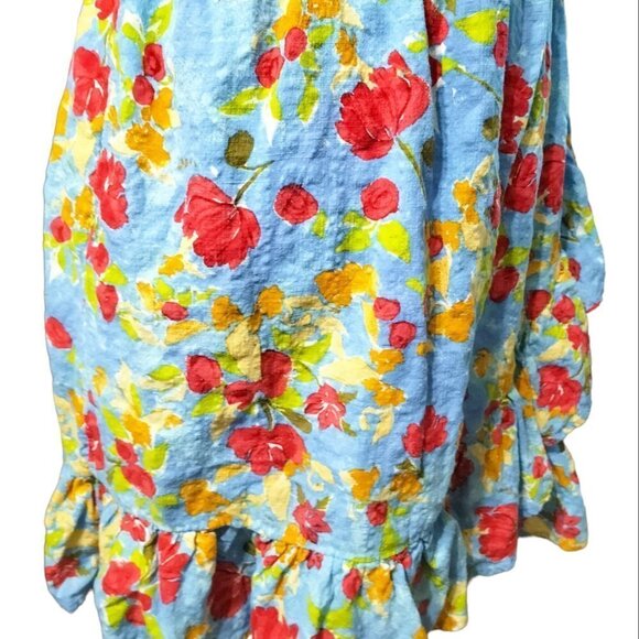 (863) Lauren Conrad Multicolor Floral Print Wrap Dress Ruffle Hem Size L - Picture 2 of 8